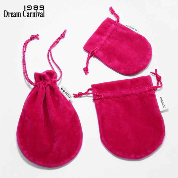 DreamCarnival 1989 New Fuchsia Color Gift Packaging for Jewelry Ring Earring Bracelet Necklace Velvet Drawstring Pouch 3pcs Pack