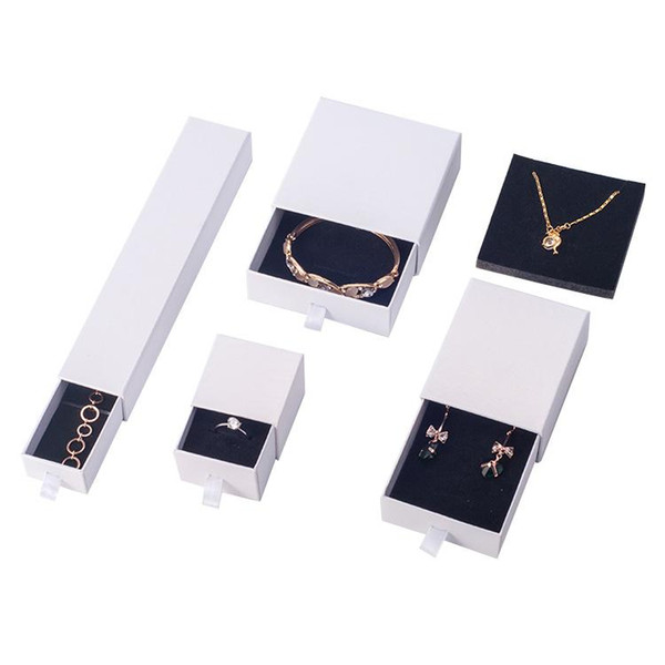 Customized logo White Drawer Box Earring Jewelry Packaging White Box Black Kraft Paper Ring 5*5*3.2cm Wholesale 60pcs/lot