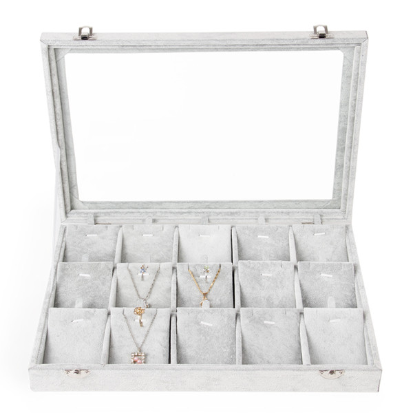 High Quality 15 Grids Jewelry Storage Box Necklace Display Ring Earring Case Necklace Pendants Box Jewelry Accessories Organizer