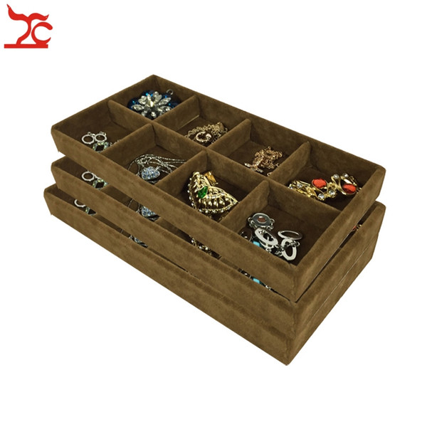 Free Shipping Brown Ice Velvet 8 Grids Jewelry Display Tray Decoration Lipstick Storage Box Four Color [ Brown ]