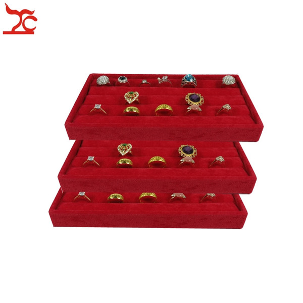 3Pcs Red Velvet Small Jewelry Ring Display Organizer Storage Tray Case Velvet Earring Stud Cufflinks Ring Storage Box Tray