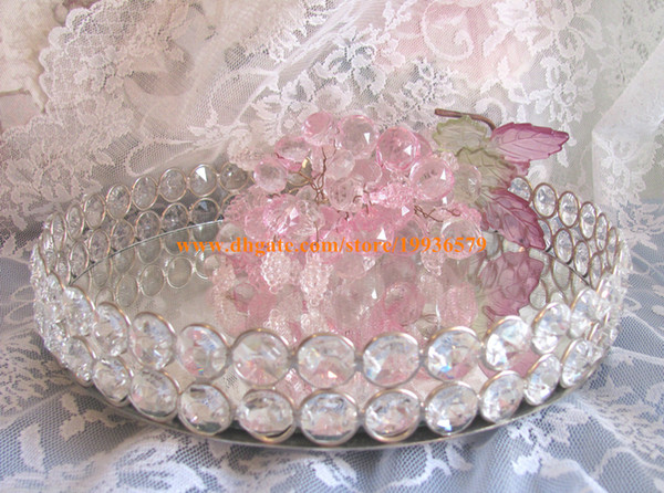 NEW Round Glass Crystal Vanity Jewelry Tray Sliver Mirror Dresser Perfume chic Gift