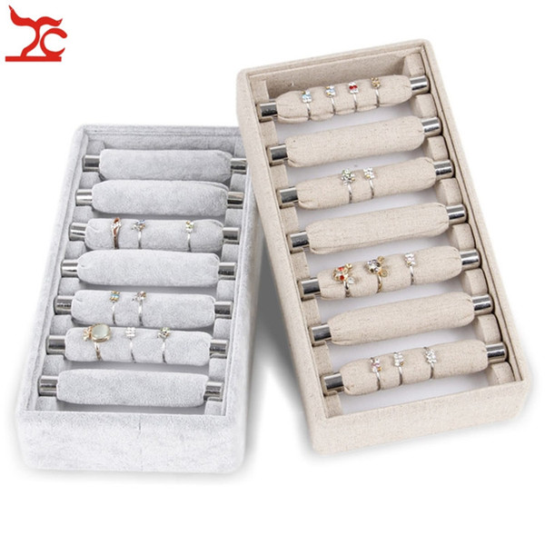 Fashion Small Cute Detachable Ring Display Tray Grey Velvet 7 Bar Ring Storage Tray Convenient Linen Ring Holder Showcase Box