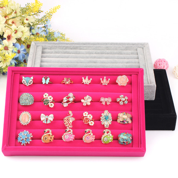 22.5*14.5*3cm velvet ring plate stud earring storage box jewelry organizer accessories plaid display rack ring holder display tray