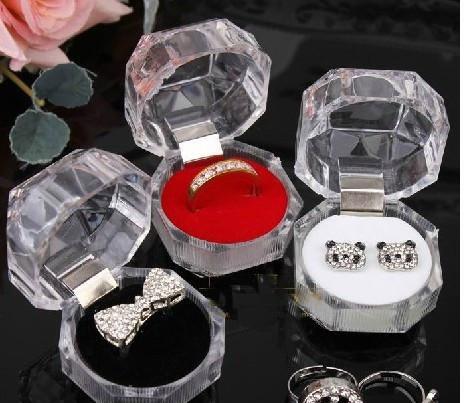 Rings box Jewelry Package Boxes Ring Holder Earring Display Box Acrylic Transparent Wedding Packaging Storage Box Cases