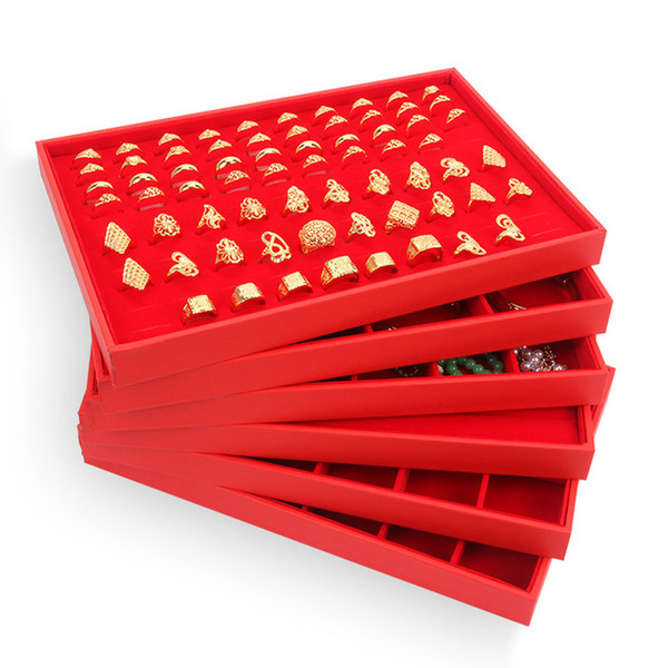 TONVIC 35*24cm Multifunctional Red Organizer Jewelry Display Tray Box For Gold Ornaments Necklace Earring Bracelet Grid Display