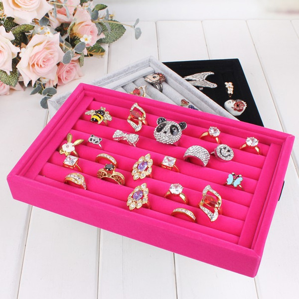 Top Grade Velvet Ring Stud Earring Jewelry Display Stand Tray Holder Wooden Jewelry Box Rings Organizer Show Case Ear Pin Accessories box