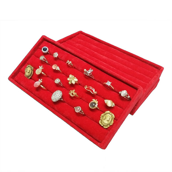 Wholesale 30Pcs Red Velvet Jewelry Display Organizer Storage Case Velvet Earring Stud Cufflinks Ring Exhibition Organizer Tray 11*22*3 cm