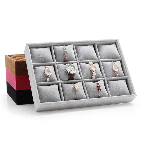 35*24CM 12 Grid watch cases displays jewelry wood case pillow display storage organizer show box bracelet bangle display shelf