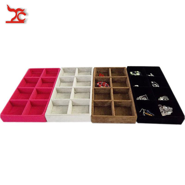 Free Shipping Portable Jewelry Store Case Grey.Black.Rose Red.Brown 4 Color Available Velvet 8 Grid Earring Ring Bead Organizer Storage Tray