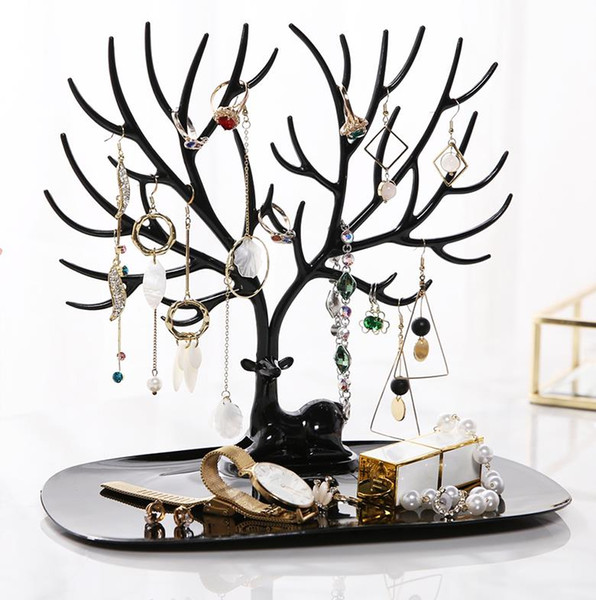 25*15*23 cm Plastic jewelry display Little Deer Earrings Necklace Ring Pendant Bracelet Jewelry Display Stand Tray Tree Storage