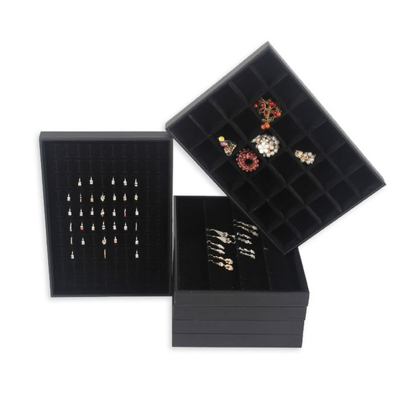 TONVIC Varieties Of High Quality Black Leatherette Necklace Bracelet Ring Earring Beads Sample Compartment Jewelry Show Display Tray Holder