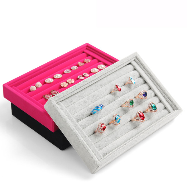 Free Shipping,L22.5 * W14.5 * H3cm Wholesale New Gray red black color Jewelry Rings Display Show Case Organizer Tray Box