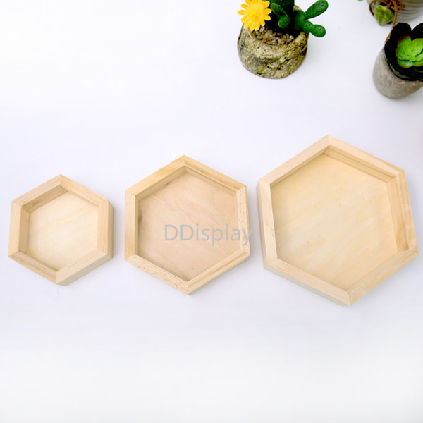 [DDisplay] Natural Solid Wood Hexagonal Jewelry Display Necklace Storage Tray Earrings Holder Tray Ring Jewelry Organizer Box