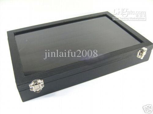 BLACK GLASS TOP RING DISPLAY CASE BOX TRAY SHOWCASE 1PCS