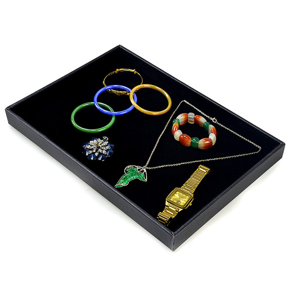 Big Sale Velvet Jewelry Display Cases Black Necklace Bangle Bracelet Storage Organizer Various Jewelry Watch Exhibition Flat Tray 35*25*3cm