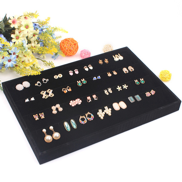 Hot sale gift for girls or ladies jewelry display tray for earrings with high grade black velvet jewellery rack case organizer