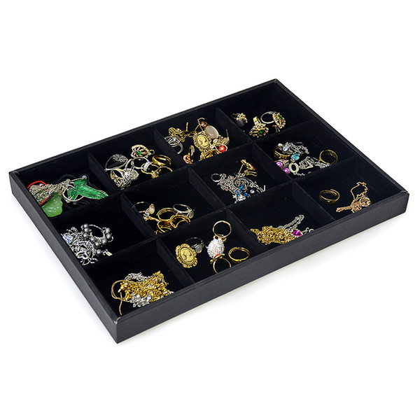 High Quality Velvet Jewelry Display Tray Removable 12 Grids Ring Earring Storage Box Black Necklace Watch Organizer Display Tray 35*24*3cm