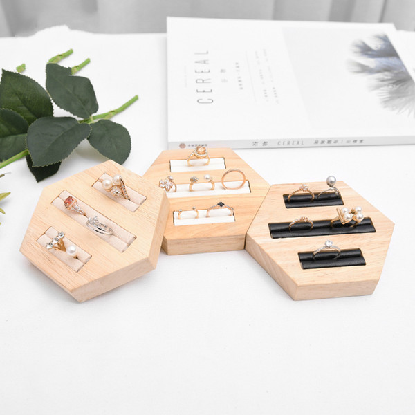 [DDisplay]Natural Hexagon Ring Jewelry Tray Solid Wood Earring Storage Display Muji Style Earring Studs Stand Window Display