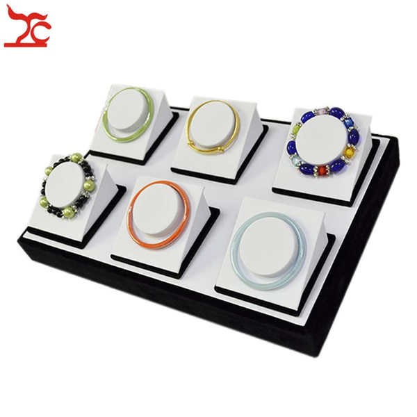 Retail Jewelry Display Counter Black And White Flat Tray With 6 Magnet Bangle Bracelet Chain Jewelry Organizer Stand