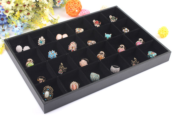 ,Wholesale 1pcs/lot Black Jewelry Rings Display Show Case Organizer Tray Box 24 Slots