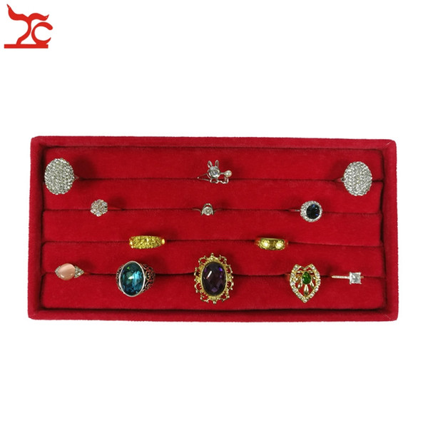 High Quality Red Velvet Small Ring Tray Case Earring Stud Cufflinks Display Box Free Shipping