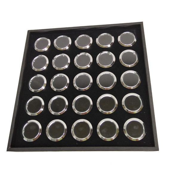 Black 25 Cells Round Diamond Gemstone Tray With 25 Pcs Loose Round Metal Gem Stone Display Beads Pear Storage Collection Box 21*21*2.5cm