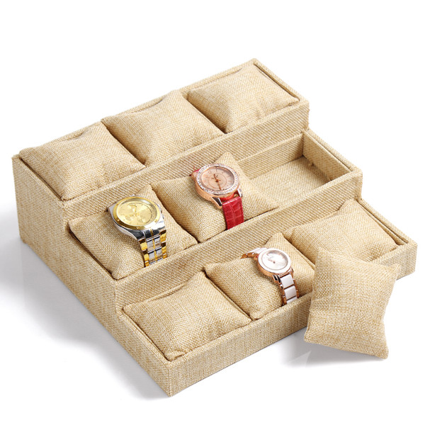 9 Grids/pcs Whole sale High-end Linen Azabu Jewelry Box Bracelet Watch Tray Jewelry Display Stand Holder Small Pillow Tray