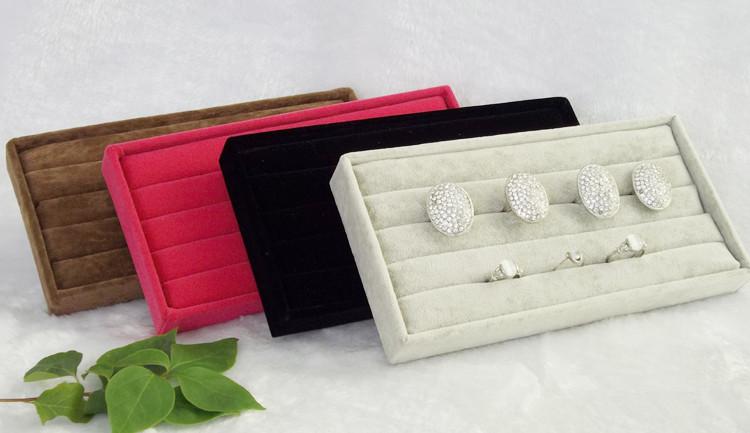 Wholesale 11*22cm High Quality Small Velvet Ring Slot Tray Jewelry Display Tray Jewelry Display Box Color from Red, Grey. Brown,Black