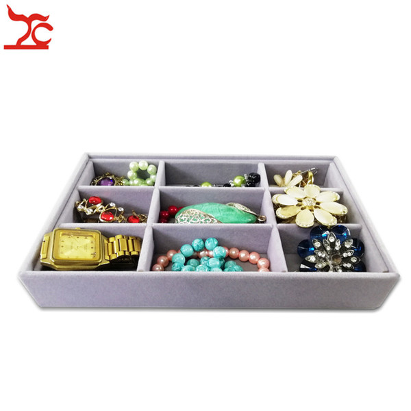 Sale Multi-functional Grey Velvet Drawer Cabinet Jewelry Organizer Case Wooden Ring Bracelet Necklace Earring Storage DIY Organizer Tray