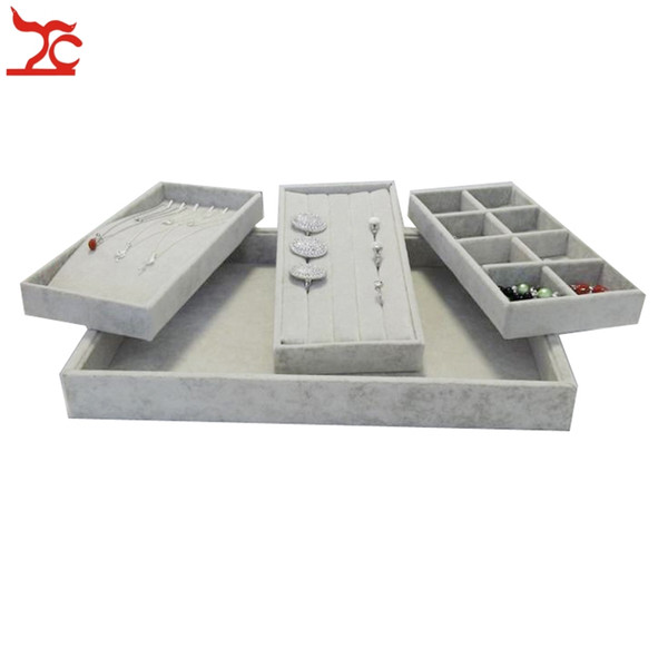 Free Shipping Jewelry Packaging Box Plate Stud Earring Ring Pendant Box Grey Black Red Brown Velvet Jewelry Storage Box Tray Display