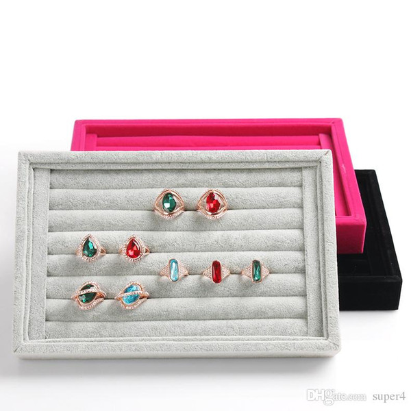 Wholesale High Class Gray red black color Jewelry Rings Display Show Case Organizer Tray Earrings Stud Ring Holder Stand Boxes