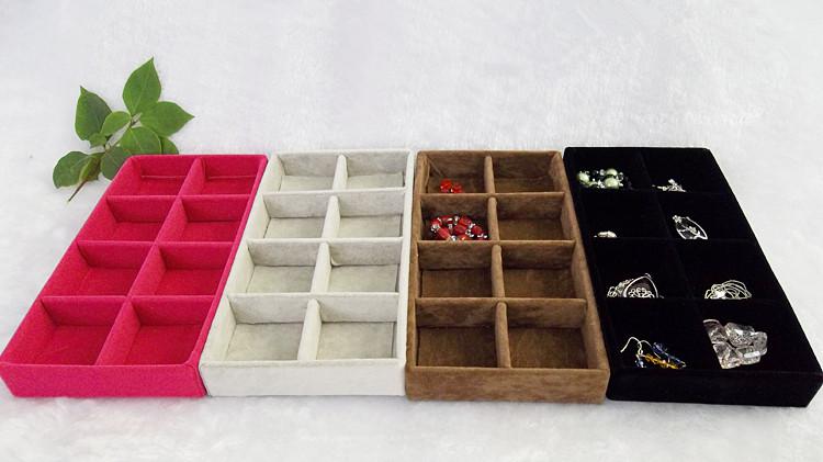 Free Shipping 11*22*3cm High Quality Small Black Red Grey Brown Velvet 8 Grids Tray Jewelry Display Tray Jewelry Display Box Packaging