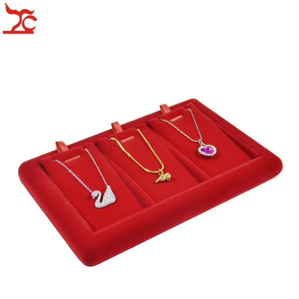 New Arrival Small Cute Removable 3 Slot Red Velvet Jewelry Display Showcase Earring Oranizer Case Pendant Display Holder Tray Free Shipping