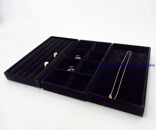 Hot Sale Portable Jewelry Display Velvet Tray Ring Earrings Necklace Carrying Case Jewelry Box Organizer Holder 3pcs Free Shipping