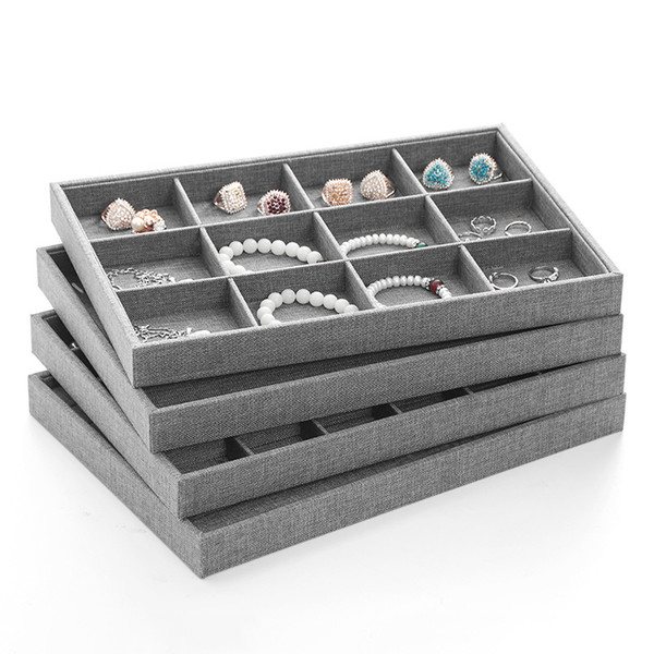 Gray Jewelry Tray Ring Necklace Earrings Display Trays with Compartments for Showcase Kiosk Booth Accessories Organiser 35*24cm