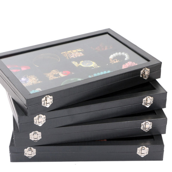 Large Top Grade Glass Lid Jewelry Box Necklaces Rings Earrings Bracelets Tray Storage Box Jewelry Holder