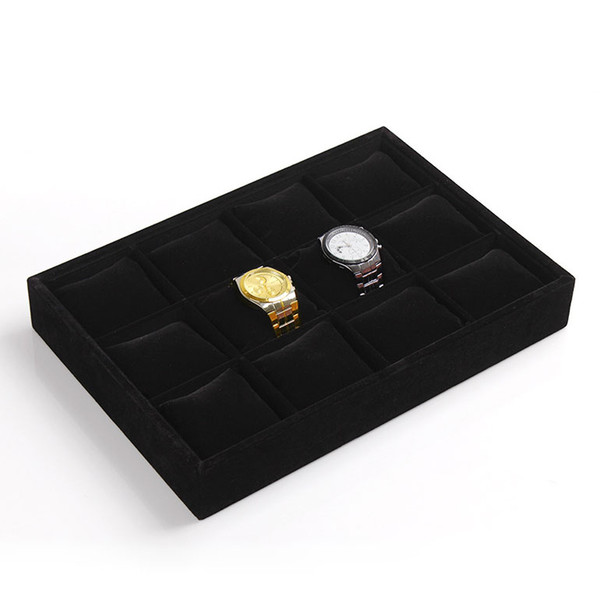 wholesale jewelry displays Quality Black velvet 12 Booths Bracelet Bangle Watch Organizer Storage Stand Holder Tray