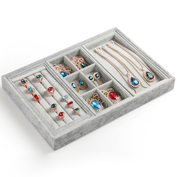 Quality Ice Grey Velvet Multifunction jewelry display trays wholesale Removable Ring Holder Necklace Bracelets Earring Tray storage