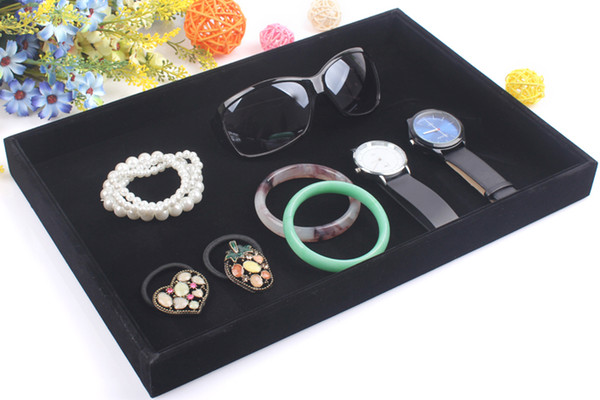 Hot sale wrapped black velvet fabric jewelry display tray with multi-functional tray for rings earrings necklaces pendants etc.