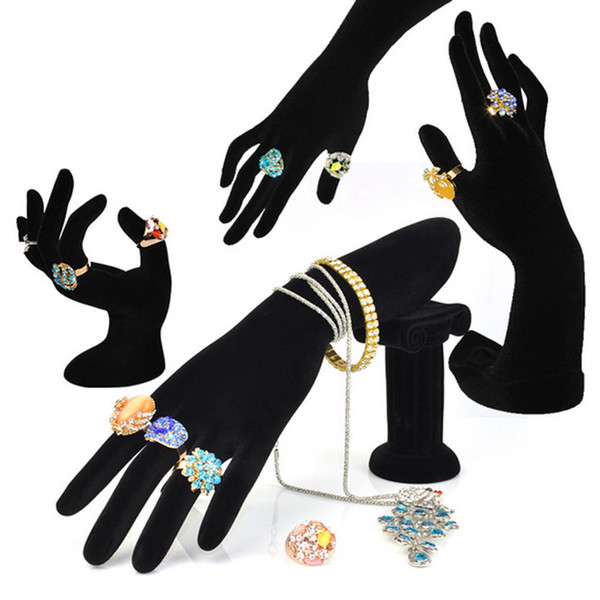 Hand Shaped Ring Stand Bracelet Holder Bangle Rack Jewelry Display Rings Shelf Black Velvet Female Mannequin Hand