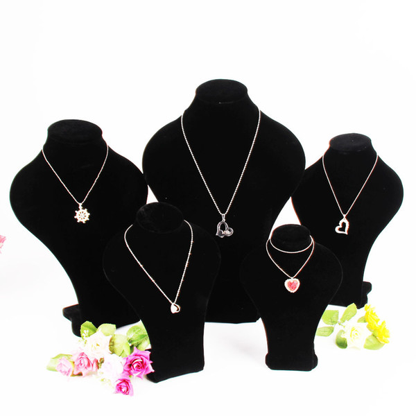 5 Size Fashion Black Velvet Jewelry Display Stand women Mannequin heads Rack Portrait Model Necklaces Display Neckform