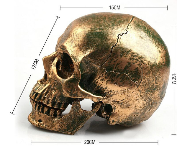 New 1: 1 Human Skull Cranium Replica Resin Model Medical Teach Party Bar Prop Gold human skeleton model B182