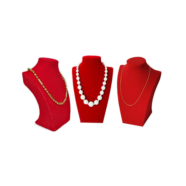 3Pcs Red Velvet Jewelry Display Bust Wholesale Wooden Necklace Pendant Organizer Storage Velvet Pear Bead Chain Mannequin Stand 22 cm