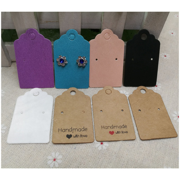 200pcs per lot 5*3cm paper white/kraft/color stud earring display card blank hang tag jewelry earring cards free shipping