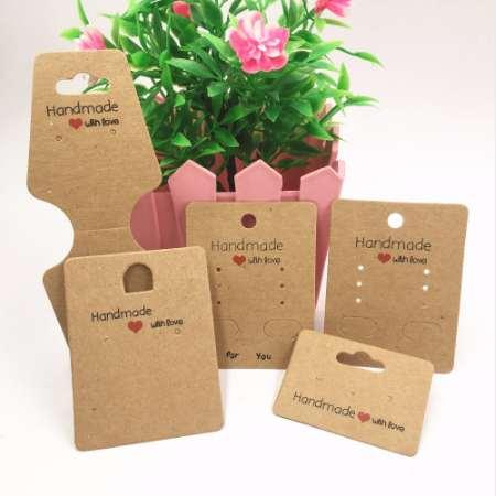 100pcs Kraft paper handmade with love jewelry cards,necklace\earring\Hairpin packing cards holder set jewelry displays card tags