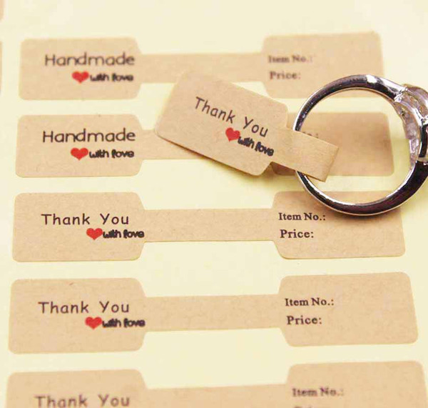 Paper folded ring labels white/kraft thank you self adhesive price labels sticker for jewelry 6*1.20cm 200PCS multi style