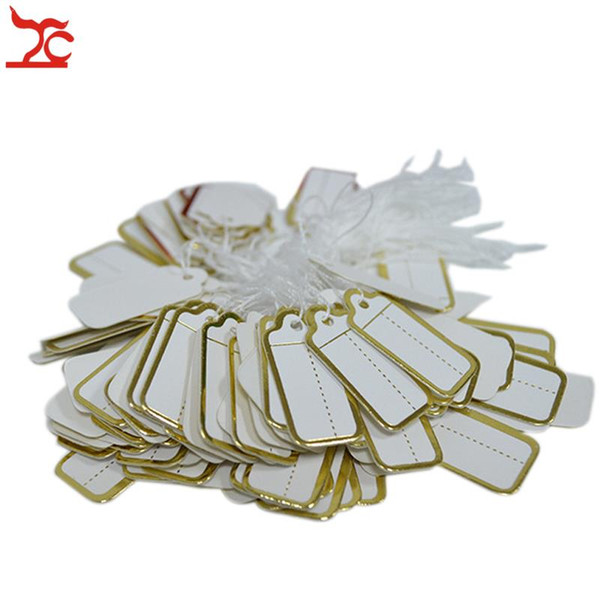 100pcs 26X15mm White Jewelry Craft Pricing Label Tie String Price Tag Silver Border White