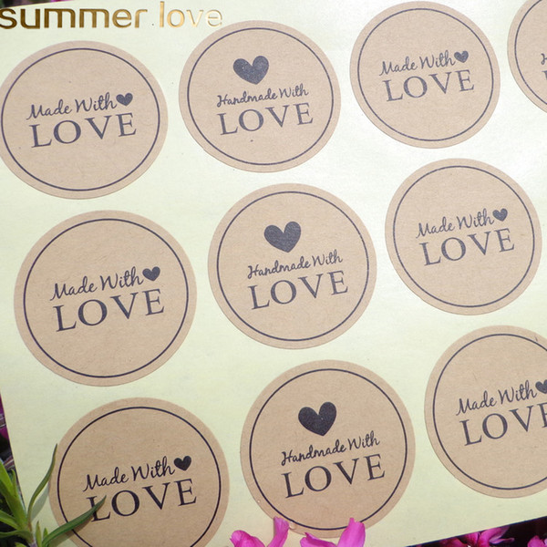 12pcs Handmade Wtih Love Heart Round Scrapbooking Paper Labels Seal Sticker DIY Gift Sticker Dia.3.8cm