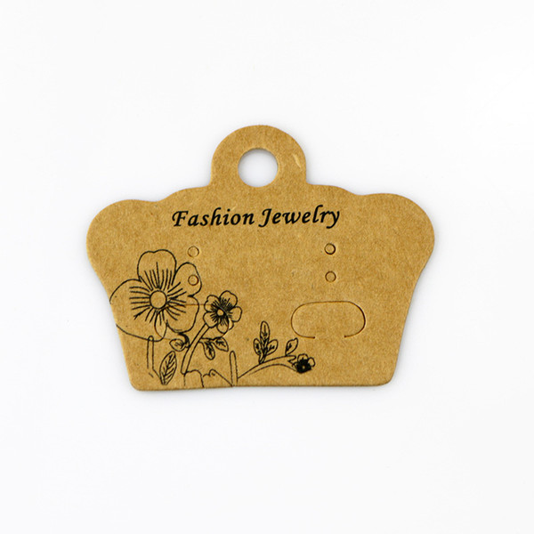 5*4cm Crown Kraft Paper DIY Handmade Stud Earrings Tag Jewelry Display Card Ear Stud Cardboard Price Tags 100 pcs/lot